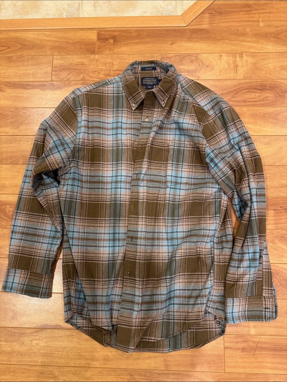 Pendleton Olive & Light Blue Plaid Button-Down Shirt